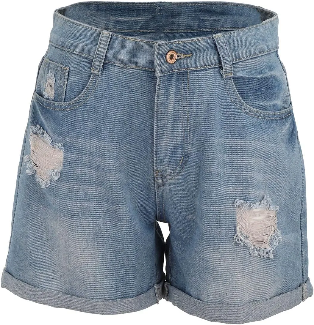 Women 2025 Summer Denim Shorts Trendy High Waisted Ripped Distressed Jean Shorts Stretchy Casual Fashion Jean Shorts