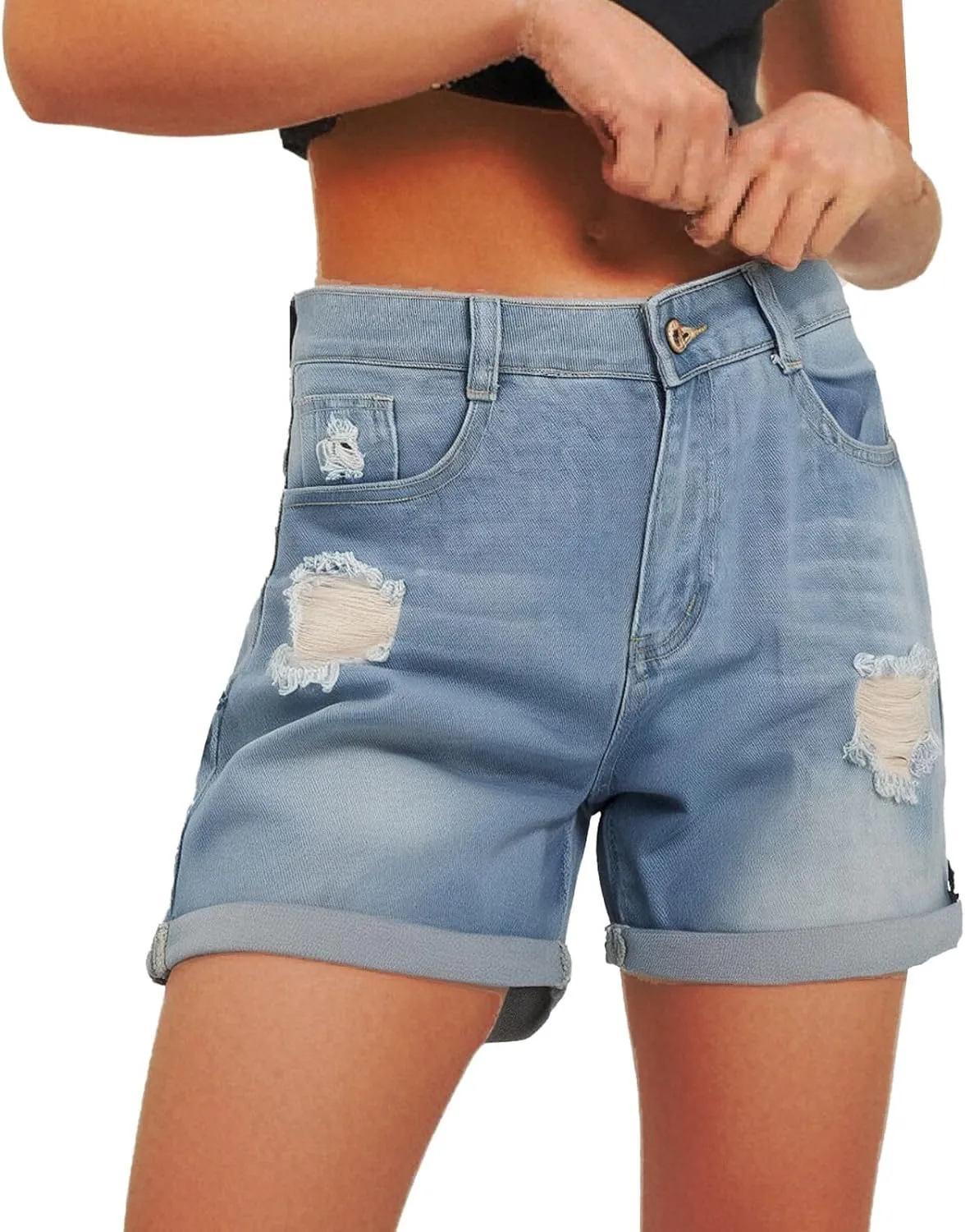 Women 2025 Summer Denim Shorts Trendy High Waisted Ripped Distressed Jean Shorts Stretchy Casual Fashion Jean Shorts