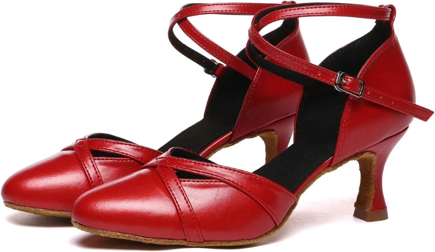 Women Ballroom Dance Shoes Closed Toe Performence Practice Tango Latin Salsa Modern Waltz Character Dance Shoes,model L618-6cm Heel