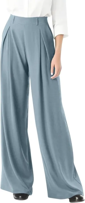 Women Elastic High Waist Palazzo Pants Casual Wide Leg Trousers Loose Work Office Business Suit Pant with Pockets