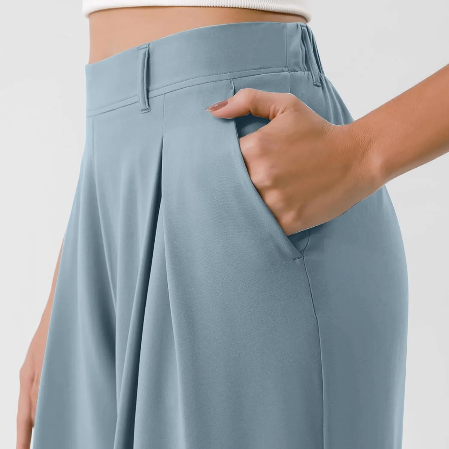 Women Elastic High Waist Palazzo Pants Casual Wide Leg Trousers Loose Work Office Business Suit Pant with Pockets
