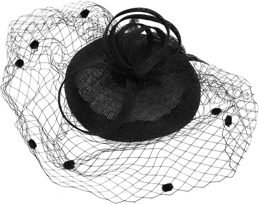 Women Flower Hats Women Veil Bridal Headpiece Headpiece Hair Clip Handmade (Black), Black, One Size