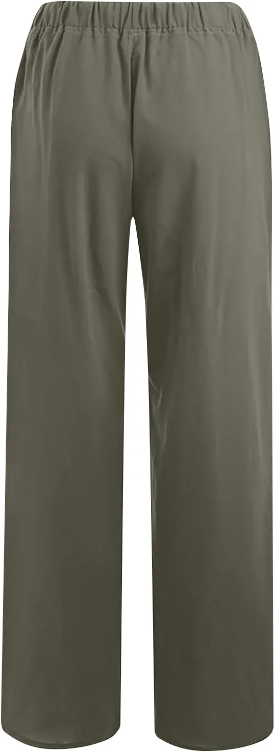 Women Flowy Pants Causal Summer Wide Leg Palazzo Pants High Waist Long Lounge Slacks Beach Trousers with Pockets