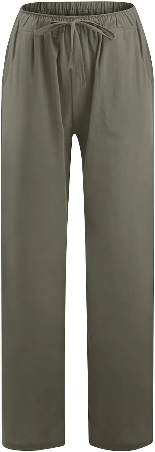 Women Flowy Pants Causal Summer Wide Leg Palazzo Pants High Waist Long Lounge Slacks Beach Trousers with Pockets