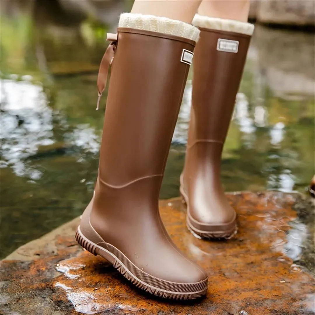 Women Men High Tube Rain Boots Cotton Warm Waterproof Rubber Boots Outdoor Water