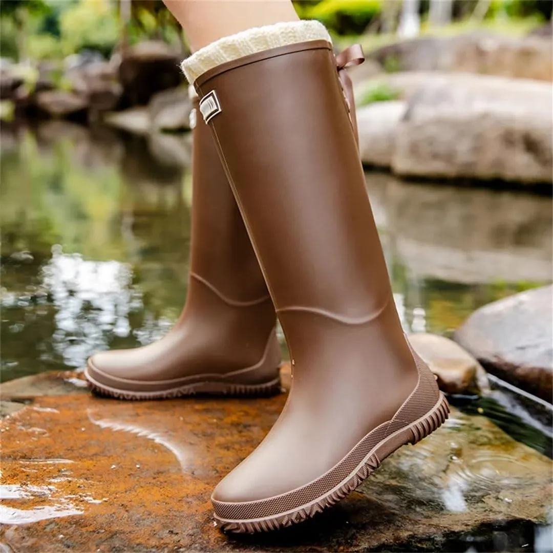 Women Men High Tube Rain Boots Cotton Warm Waterproof Rubber Boots Outdoor Water