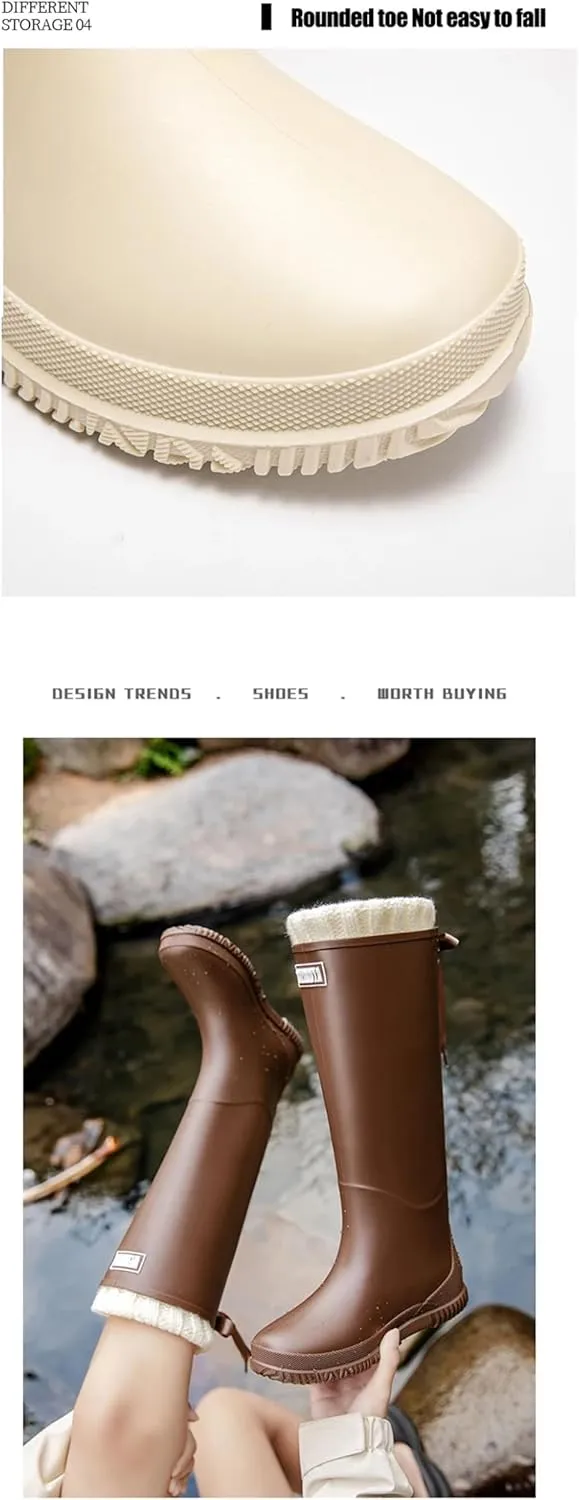 Women Men High Tube Rain Boots Cotton Warm Waterproof Rubber Boots Outdoor Water
