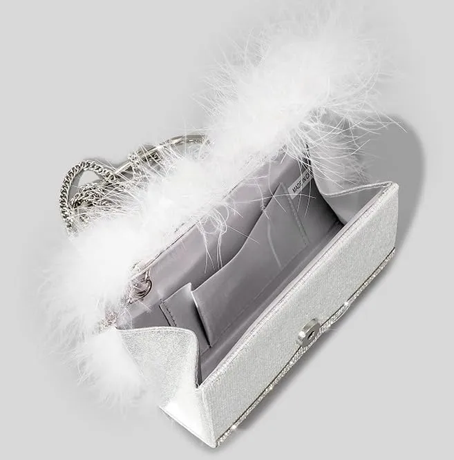 Women Ostrich Feather Evening Bag Dazzling Rhinestone Shoulder Bag Vintage Party Wedding Handbag Clutch Purse 2025