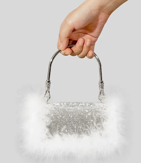 Women Ostrich Feather Evening Bag Dazzling Rhinestone Shoulder Bag Vintage Party Wedding Handbag Clutch Purse 2025