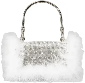 Women Ostrich Feather Evening Bag Dazzling Rhinestone Shoulder Bag Vintage Party Wedding Handbag Clutch Purse 2025