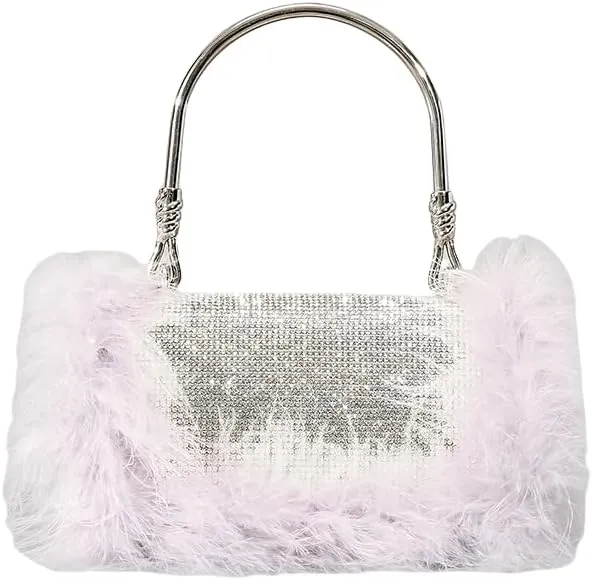 Women Ostrich Feather Evening Bag Dazzling Rhinestone Shoulder Bag Vintage Party Wedding Handbag Clutch Purse 2025
