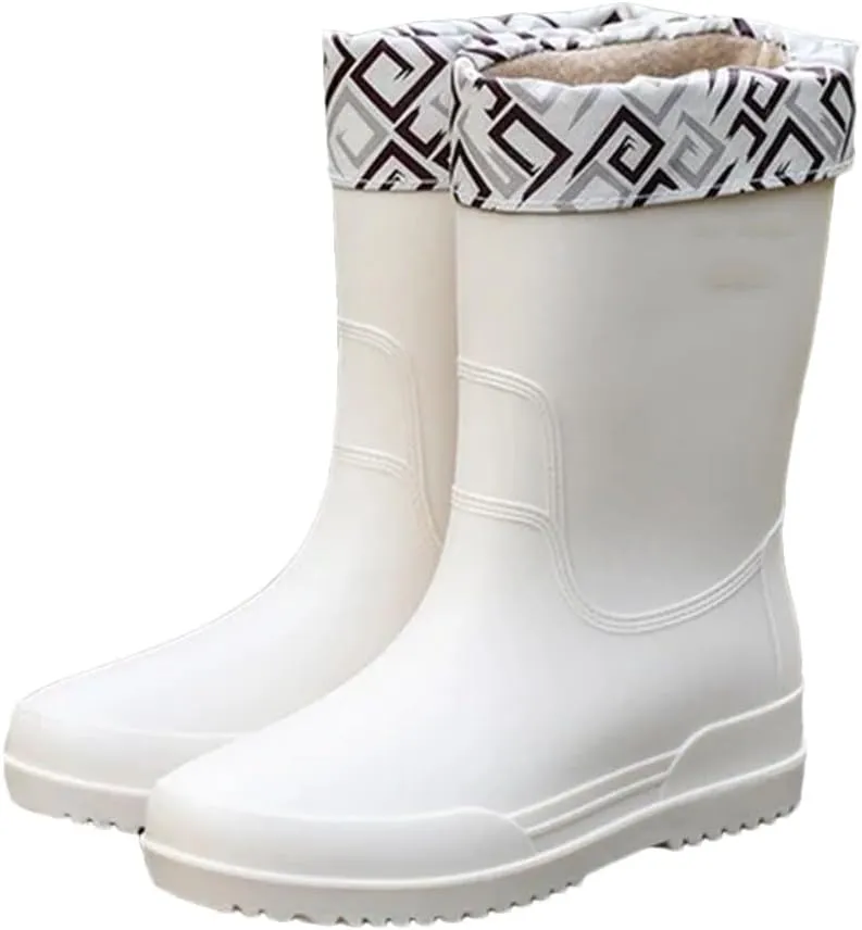 Women Rain Boots Mid-Tube Non-Slip Outdoor Wear-Resistant Kitchen Car Wash Thick-Soled Rubber Shoes
