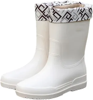 Women Rain Boots Mid-Tube Non-Slip Outdoor Wear-Resistant Kitchen Car Wash Thick-Soled Rubber Shoes