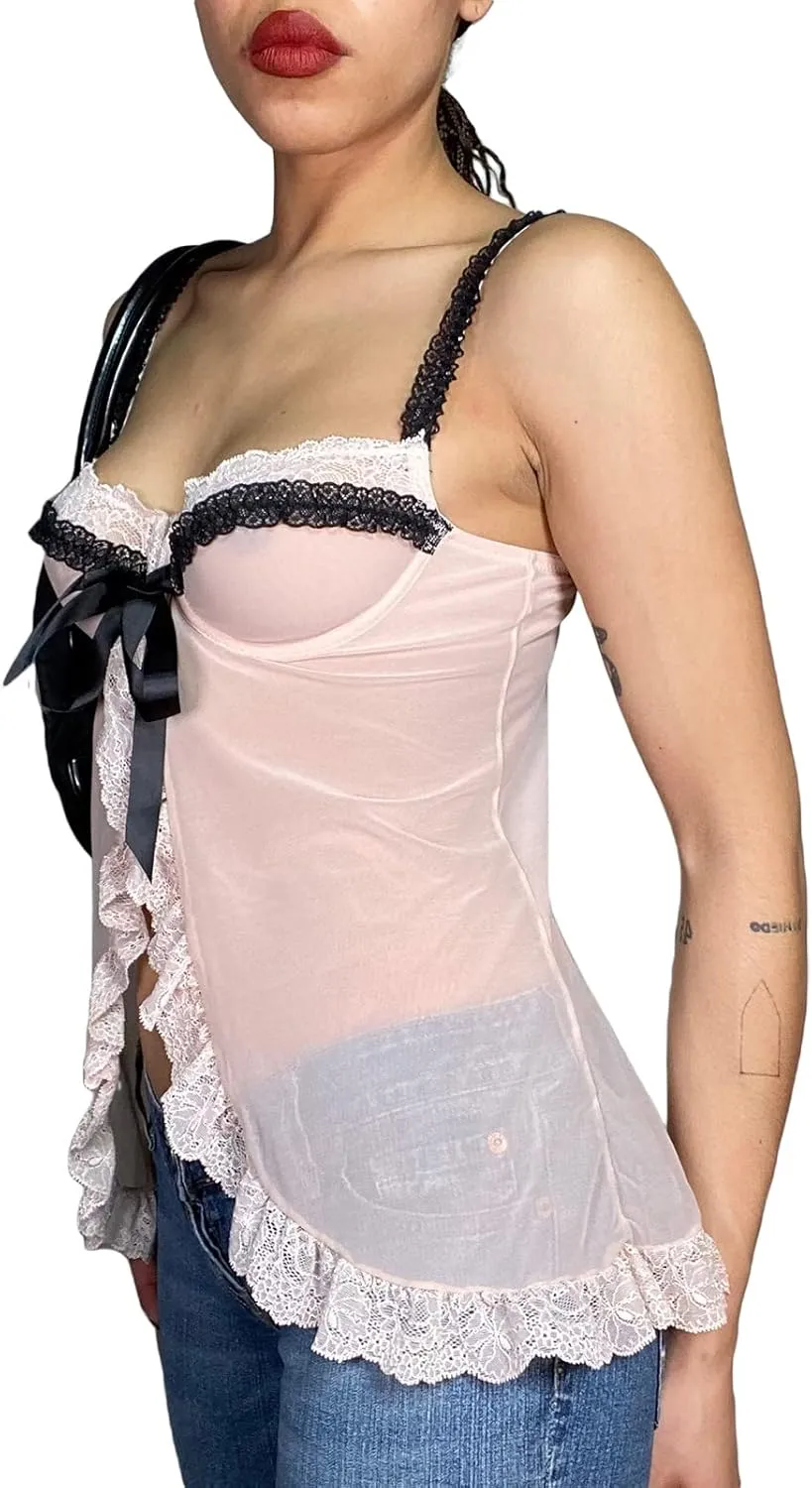 Women Ruffles Spaghetti Strap Crop Tops Sleeveless Backless Frill Peplum Crop Cami Tops Y2k Babydoll Camisole Tank Tops