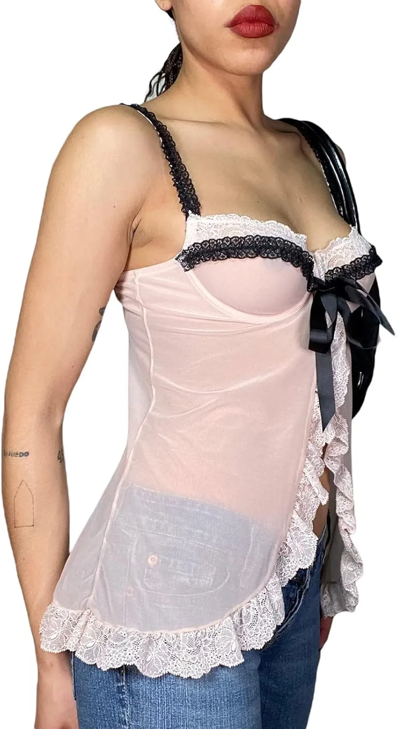 Women Ruffles Spaghetti Strap Crop Tops Sleeveless Backless Frill Peplum Crop Cami Tops Y2k Babydoll Camisole Tank Tops