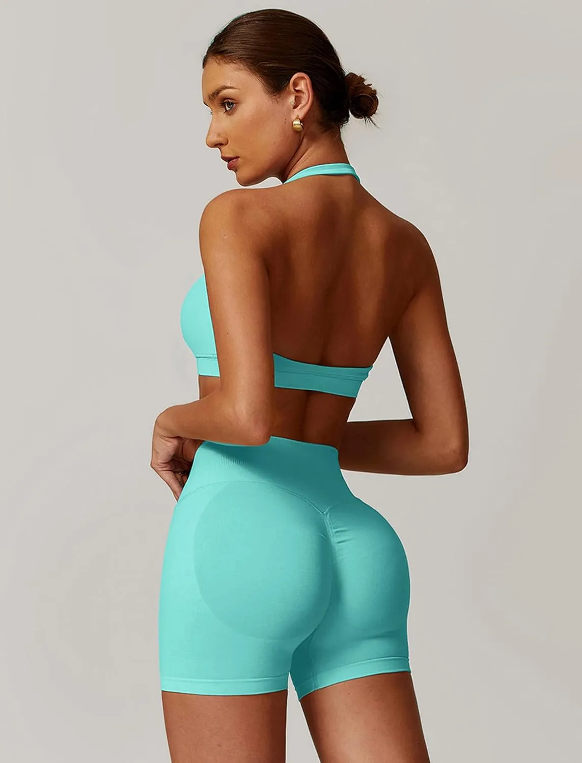 Women Seamless Halter Sports Bras Padded Low Impact Workout Gym Yoga Bra Running Crop Tank Tops with Removable Cups