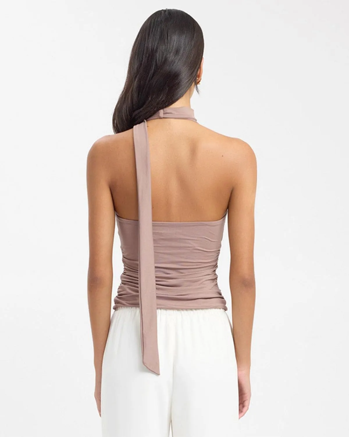 Women Sexy Scoop Neck Scarf Halter Cami Tops Y2K Sleeveless Backless Slim Fit Ruched Tank Tops Summer Streetwear
