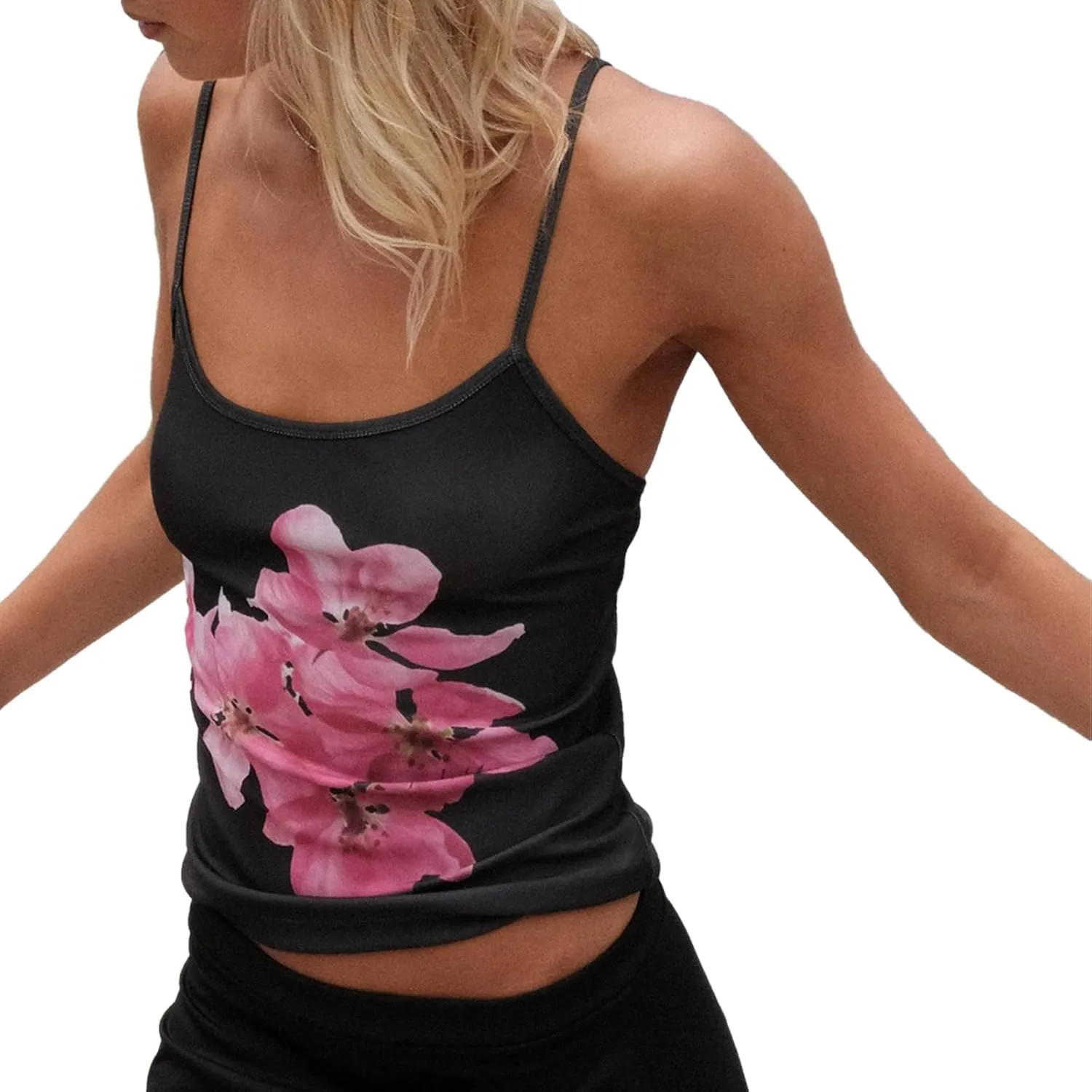 Women Sleeveless Floral Crop Tank Tops Slim Fit Y2K Spaghetti Strap Going Out Tops Scoop Neck Vintage Grunge Cami Top