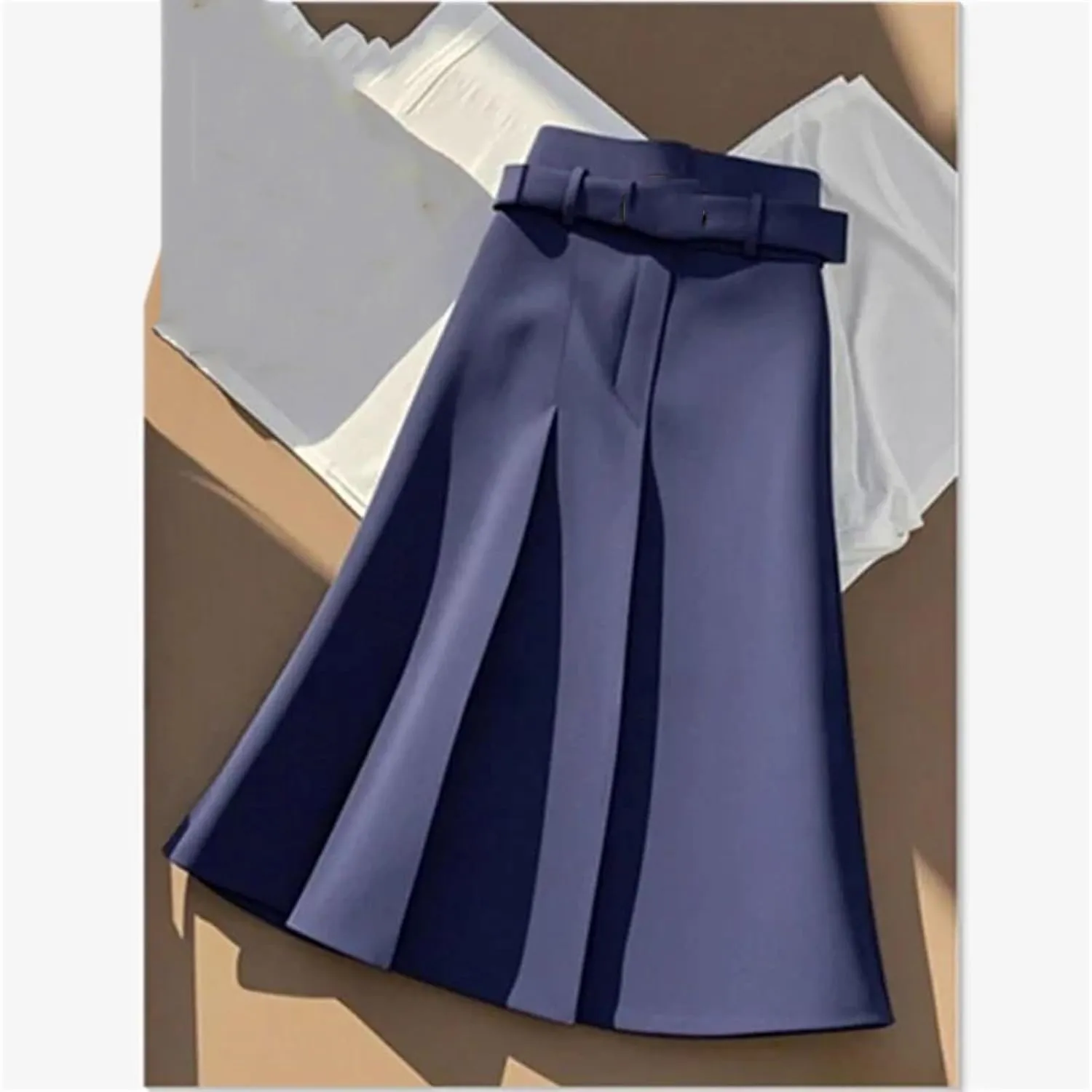 Women Slim Skirt Women High Waist A-Line Pleated Wrapped Hip Skirts Fashion Midi Skirts with Belt Women's Skirts