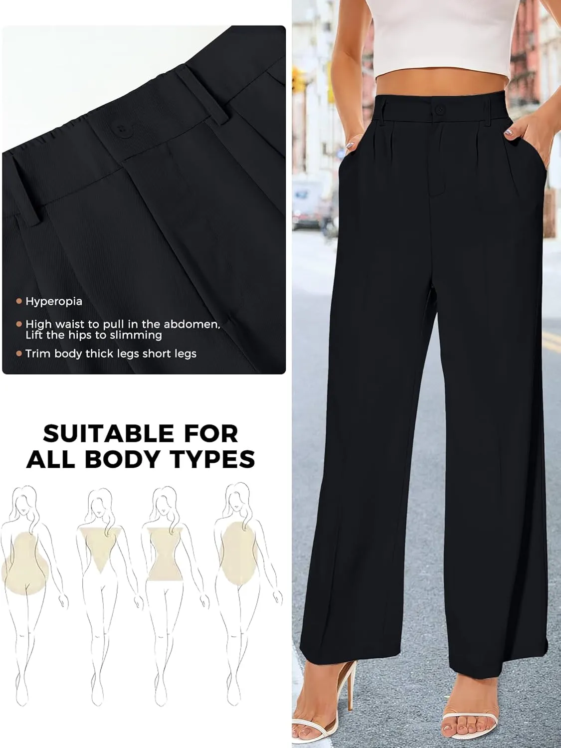 Women Straight Wide Leg Dress Pants for Women High Waist Office Business Casual Trousers Pants with Pockets 2024