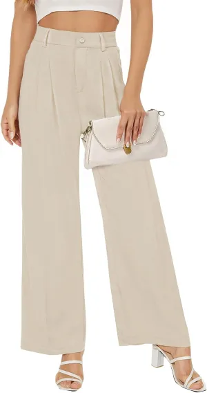 Women Straight Wide Leg Dress Pants for Women High Waist Office Business Casual Trousers Pants with Pockets 2024