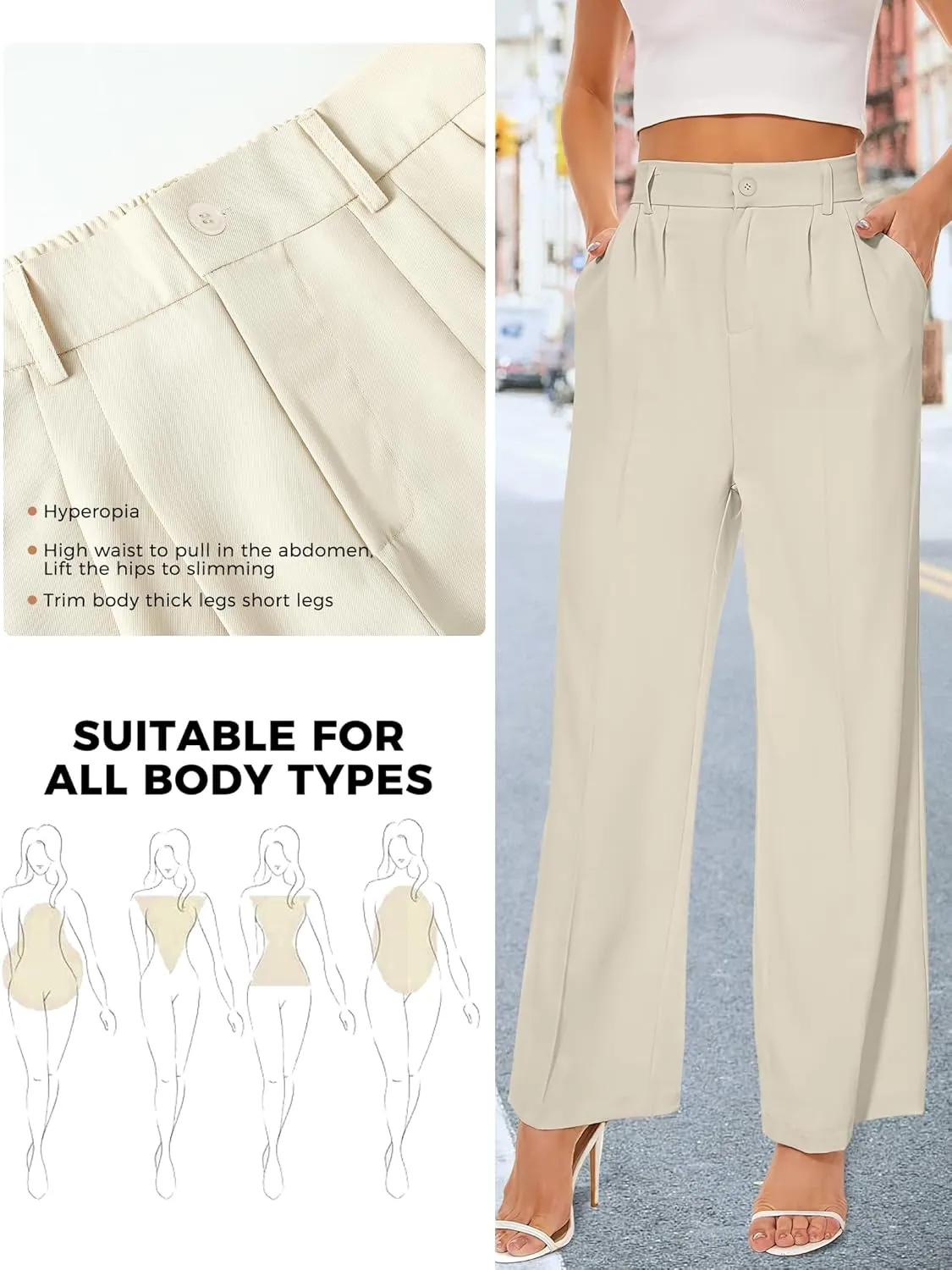 Women Straight Wide Leg Dress Pants for Women High Waist Office Business Casual Trousers Pants with Pockets 2024