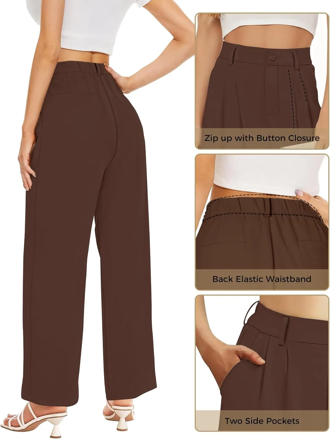 Women Straight Wide Leg Dress Pants for Women High Waist Office Business Casual Trousers Pants with Pockets 2024