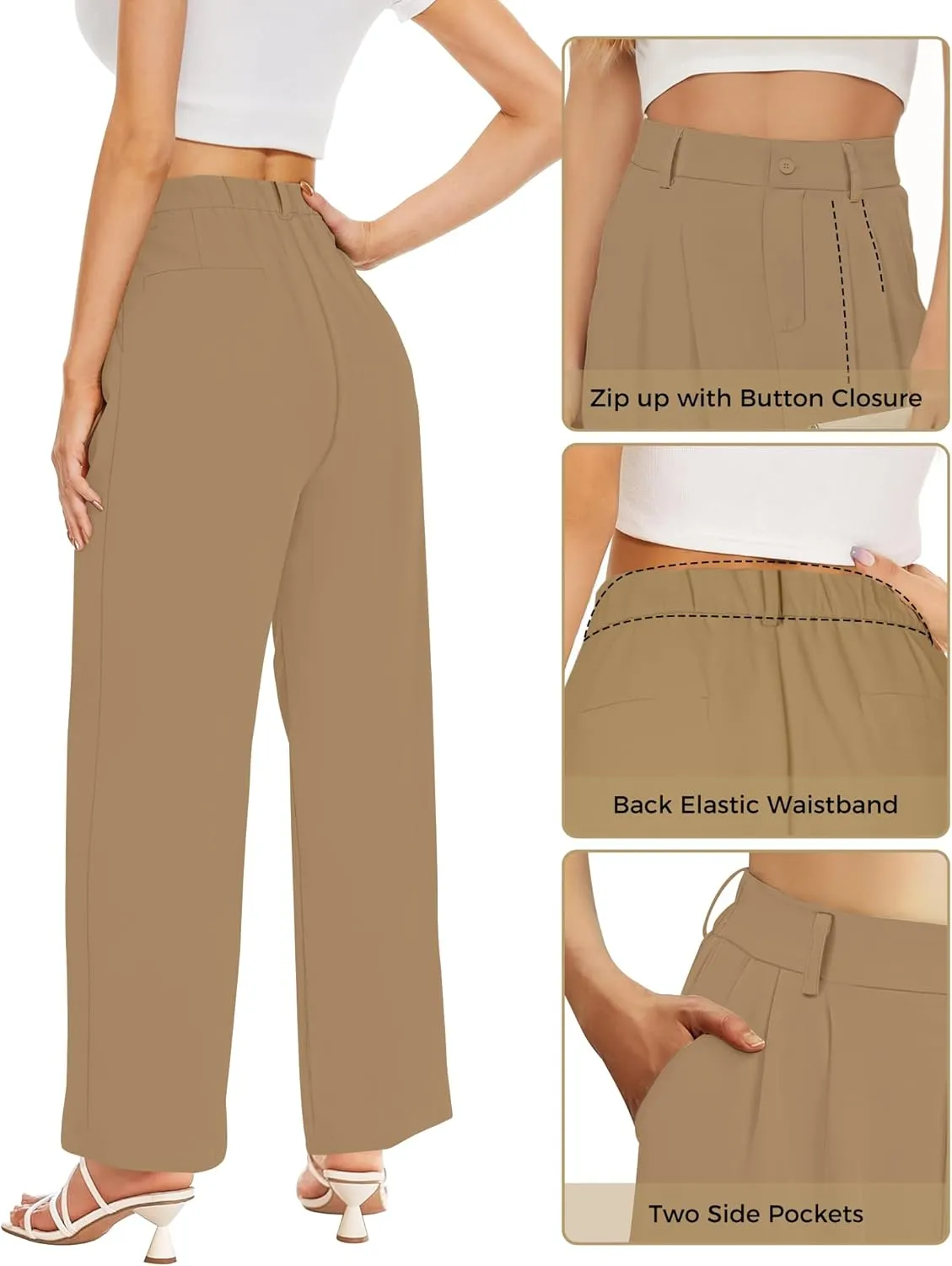 Women Straight Wide Leg Dress Pants for Women High Waist Office Business Casual Trousers Pants with Pockets 2024
