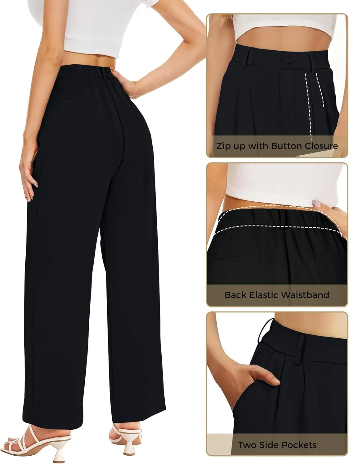 Women Straight Wide Leg Dress Pants for Women High Waist Office Business Casual Trousers Pants with Pockets 2024