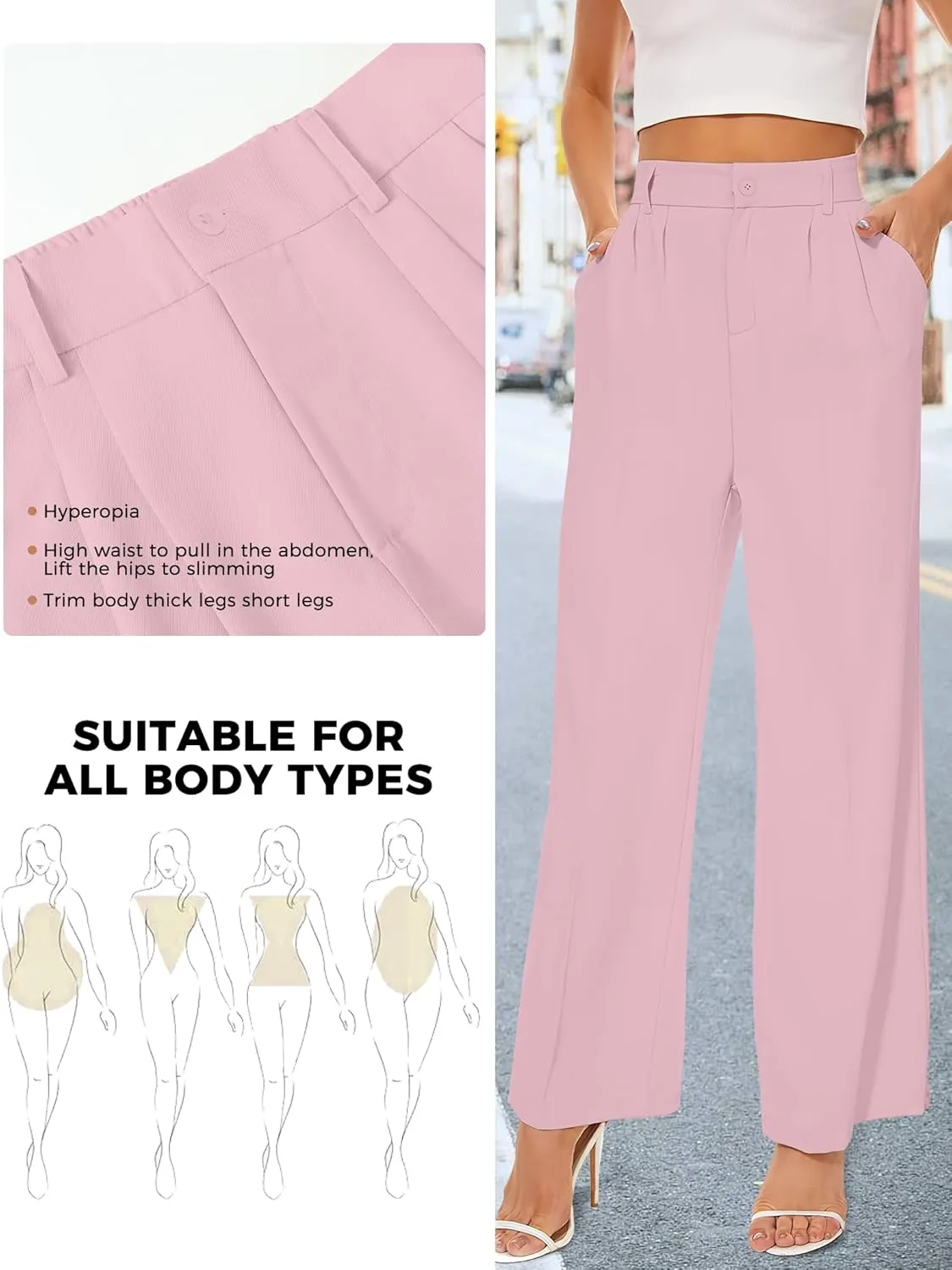 Women Straight Wide Leg Dress Pants for Women High Waist Office Business Casual Trousers Pants with Pockets 2024