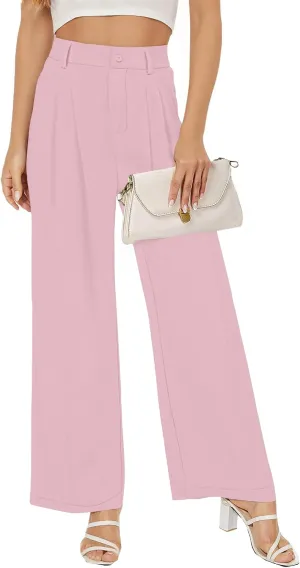 Women Straight Wide Leg Dress Pants for Women High Waist Office Business Casual Trousers Pants with Pockets 2024