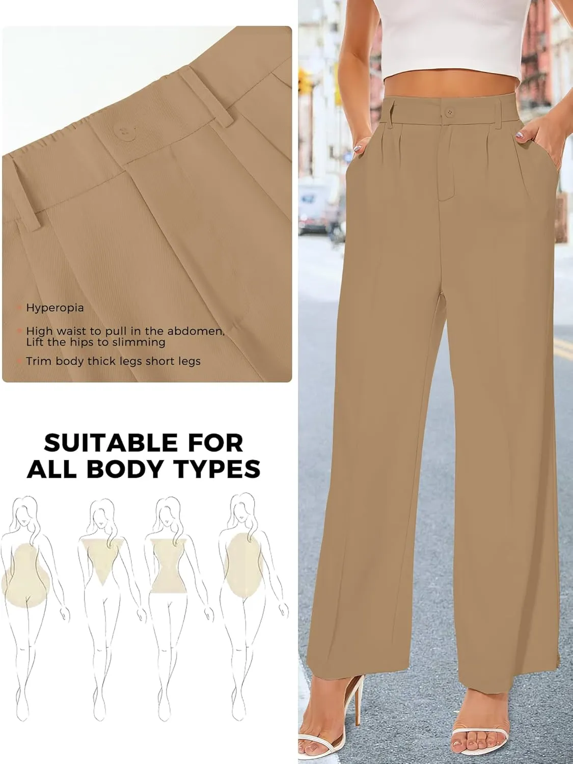 Women Straight Wide Leg Dress Pants for Women High Waist Office Business Casual Trousers Pants with Pockets 2024