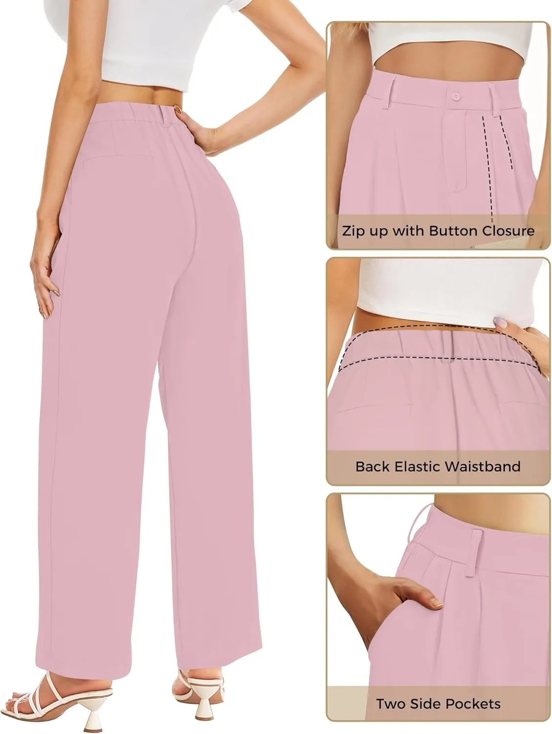 Women Straight Wide Leg Dress Pants for Women High Waist Office Business Casual Trousers Pants with Pockets 2024