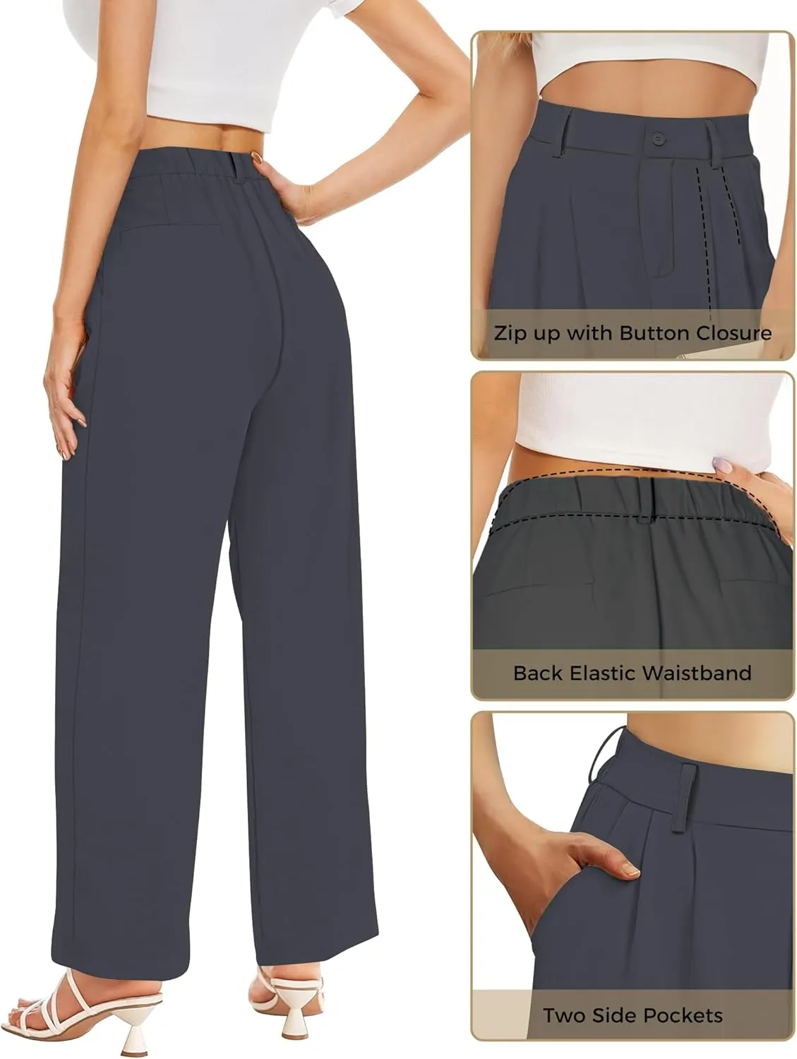 Women Straight Wide Leg Dress Pants for Women High Waist Office Business Casual Trousers Pants with Pockets 2024