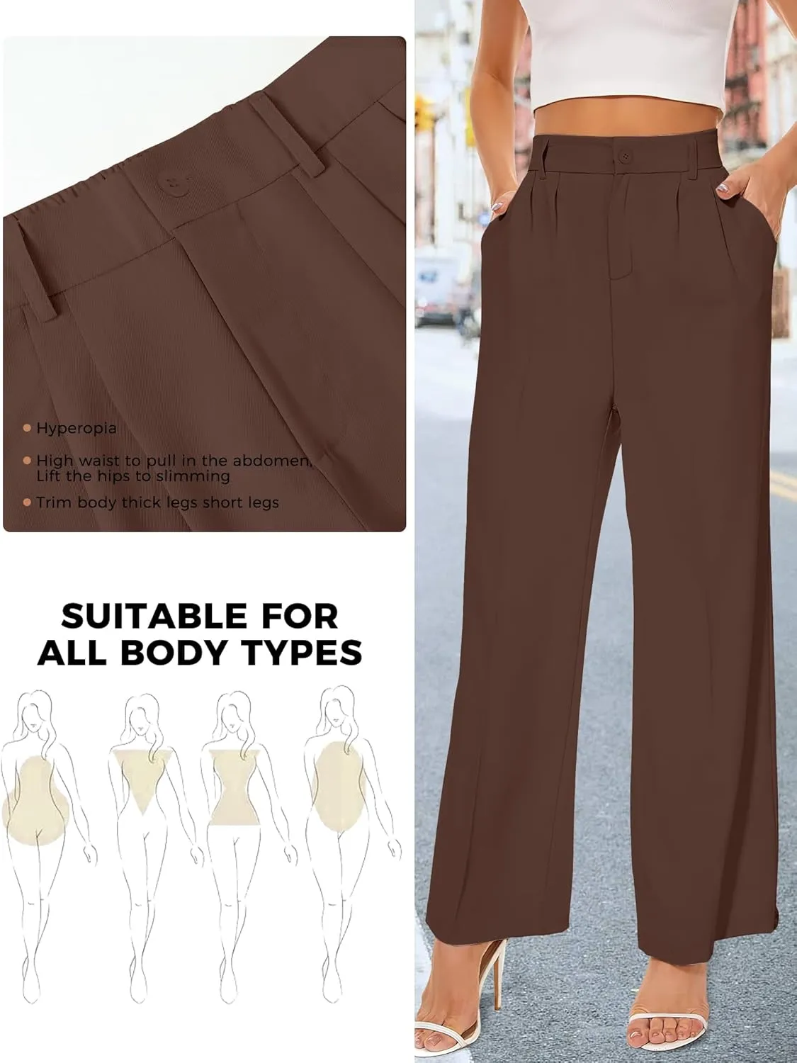 Women Straight Wide Leg Dress Pants for Women High Waist Office Business Casual Trousers Pants with Pockets 2024