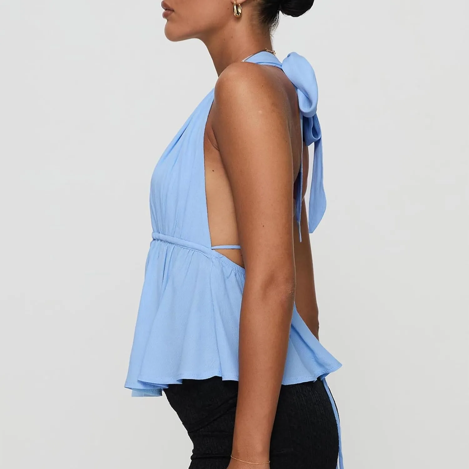 Women Summer Halter Neck Cami Vest Sleeveless Deep V Neck Solid Color Crop Top Backless Tank Tops Streetwear Outfit