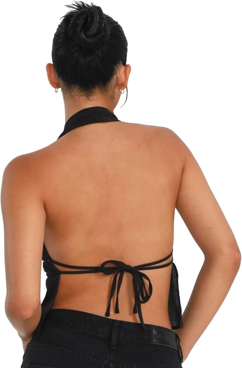 Women Summer Halter Neck Cami Vest Sleeveless Deep V Neck Solid Color Crop Top Backless Tank Tops Streetwear Outfit