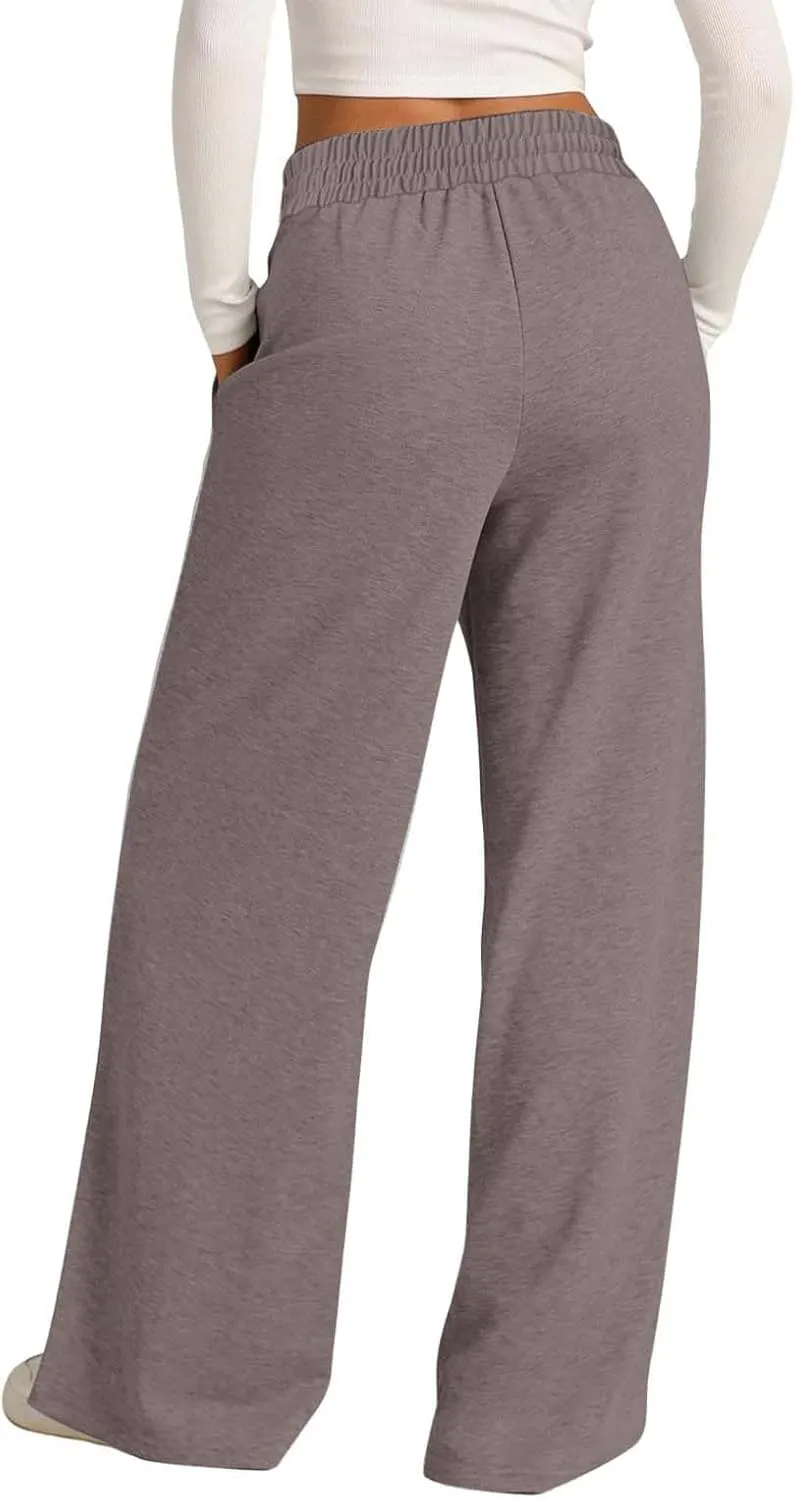 Women Wide Leg Sweatpant High Waisted Cotton Baggy Casual Drawstring Waist Yoga Joggers Pants with Pockets
