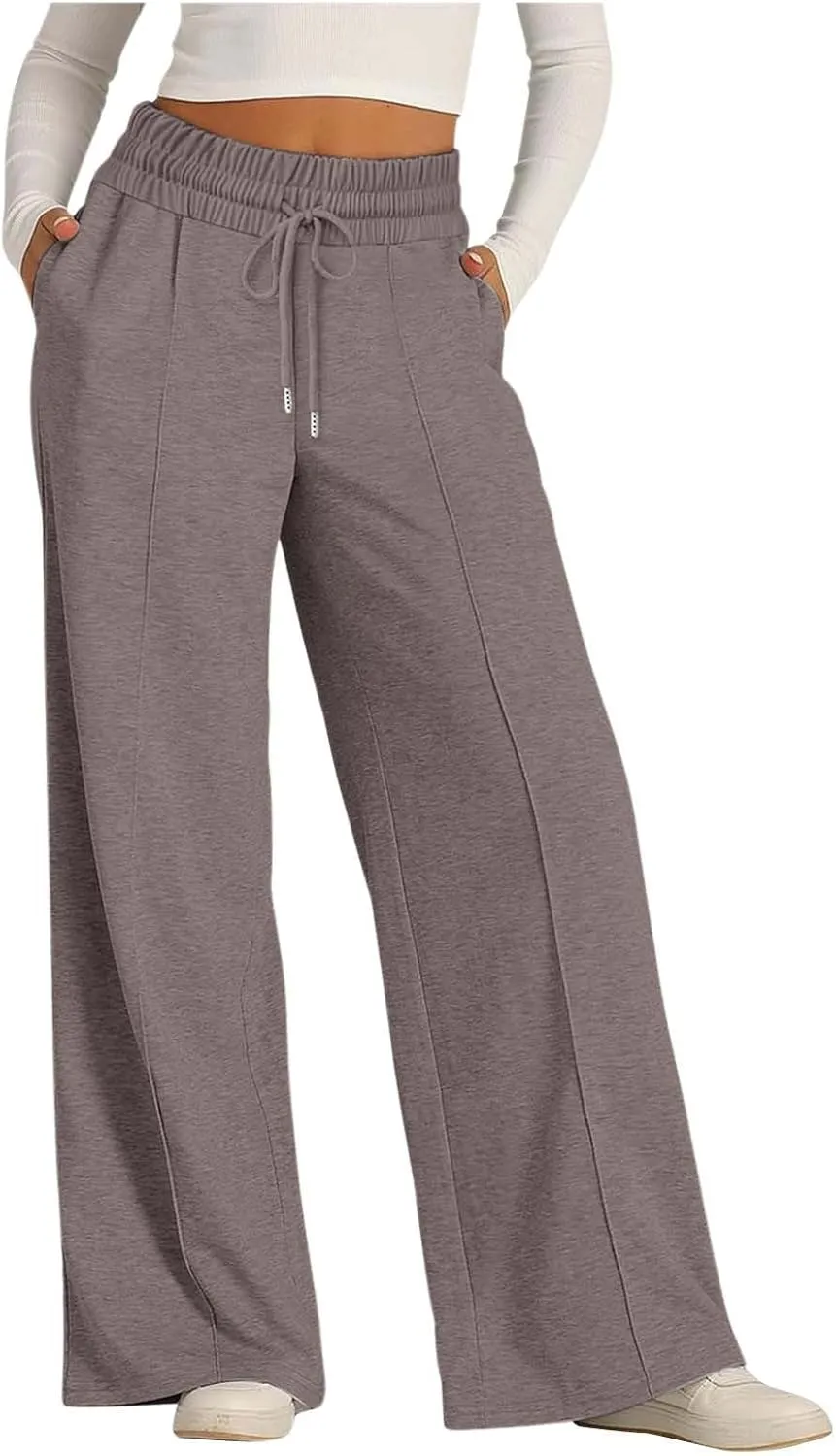 Women Wide Leg Sweatpant High Waisted Cotton Baggy Casual Drawstring Waist Yoga Joggers Pants with Pockets