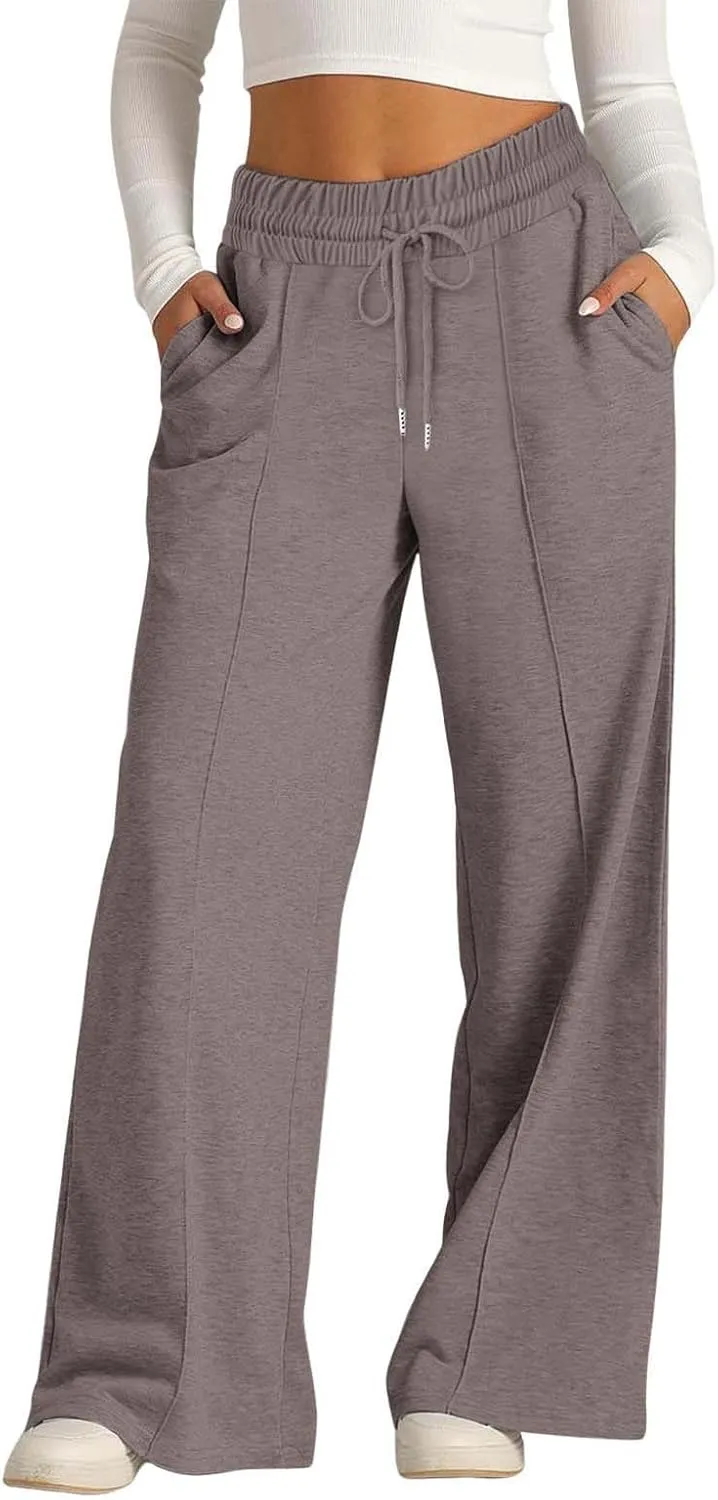 Women Wide Leg Sweatpant High Waisted Cotton Baggy Casual Drawstring Waist Yoga Joggers Pants with Pockets