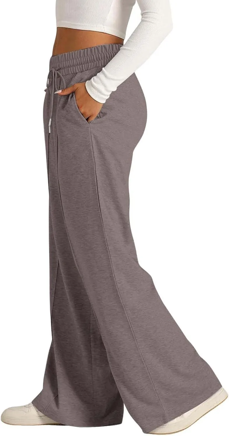 Women Wide Leg Sweatpant High Waisted Cotton Baggy Casual Drawstring Waist Yoga Joggers Pants with Pockets