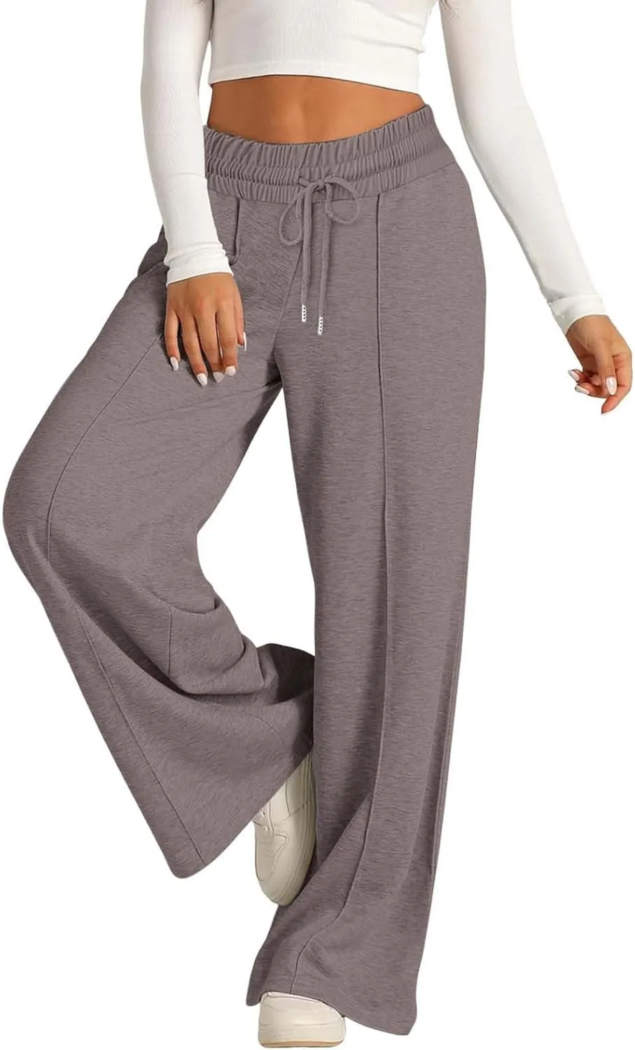 Women Wide Leg Sweatpant High Waisted Cotton Baggy Casual Drawstring Waist Yoga Joggers Pants with Pockets