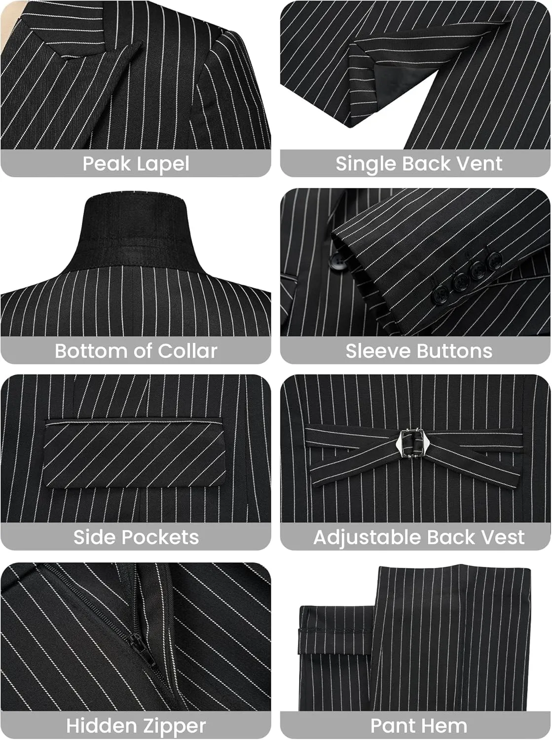 Women's 3 Piece Striped Suit One Button Slim Fit Business Work Professional Blazer Jacket Vest Pants Set