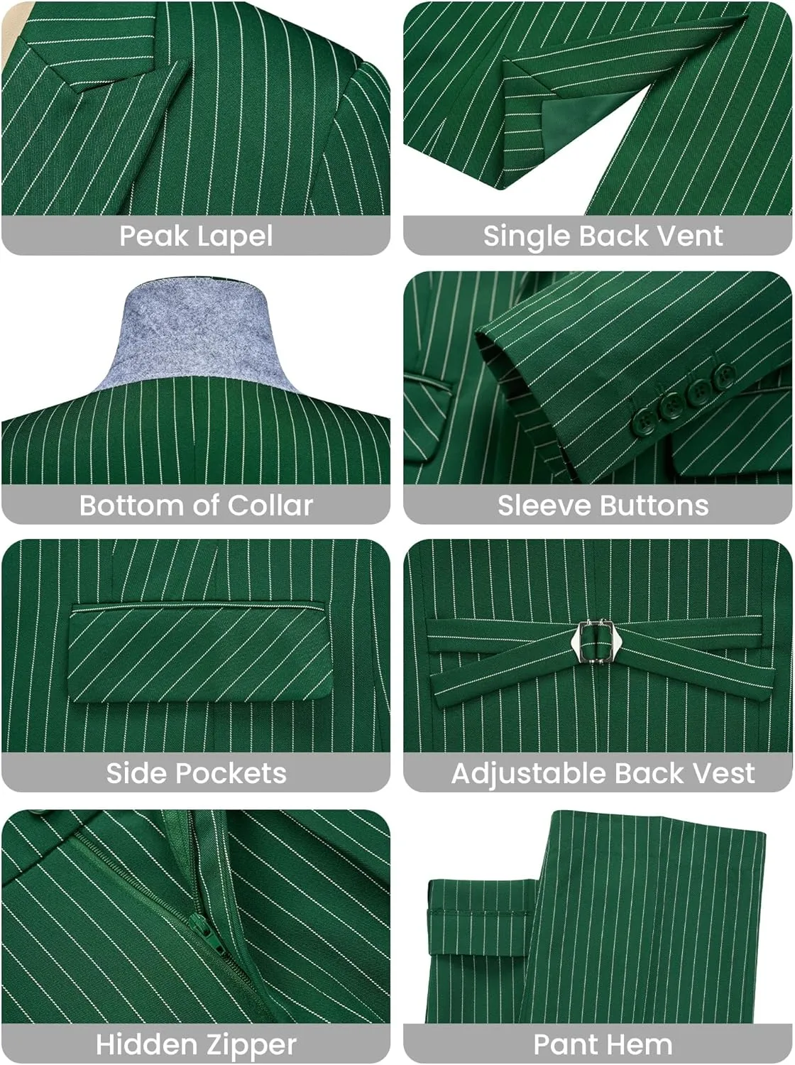 Women's 3 Piece Striped Suit One Button Slim Fit Business Work Professional Blazer Jacket Vest Pants Set
