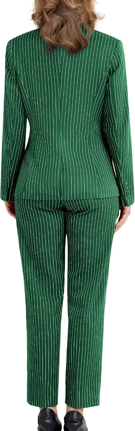 Women's 3 Piece Striped Suit One Button Slim Fit Business Work Professional Blazer Jacket Vest Pants Set