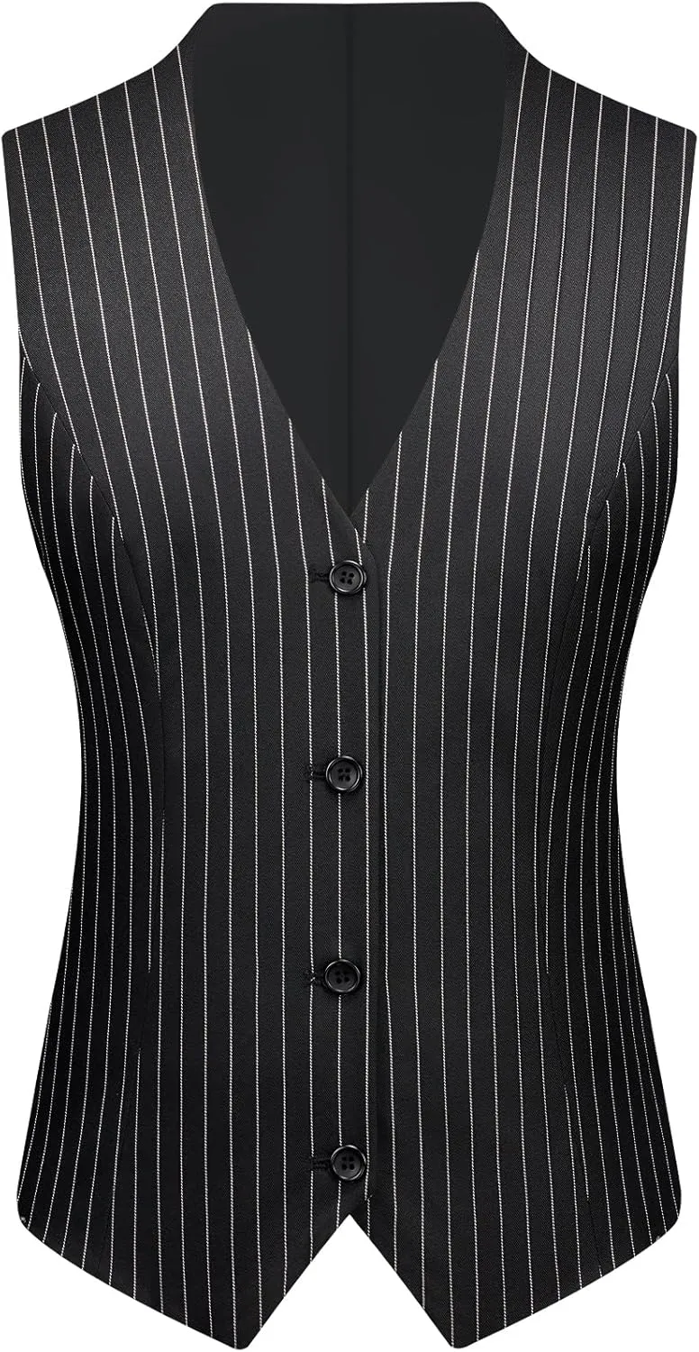 Women's 3 Piece Striped Suit One Button Slim Fit Business Work Professional Blazer Jacket Vest Pants Set