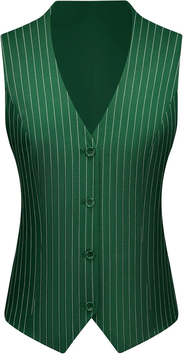 Women's 3 Piece Striped Suit One Button Slim Fit Business Work Professional Blazer Jacket Vest Pants Set