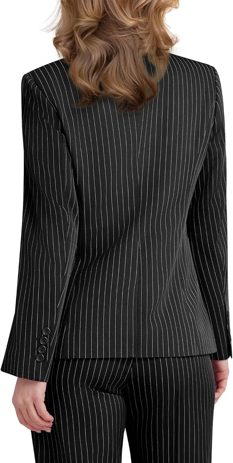 Women's 3 Piece Striped Suit One Button Slim Fit Business Work Professional Blazer Jacket Vest Pants Set