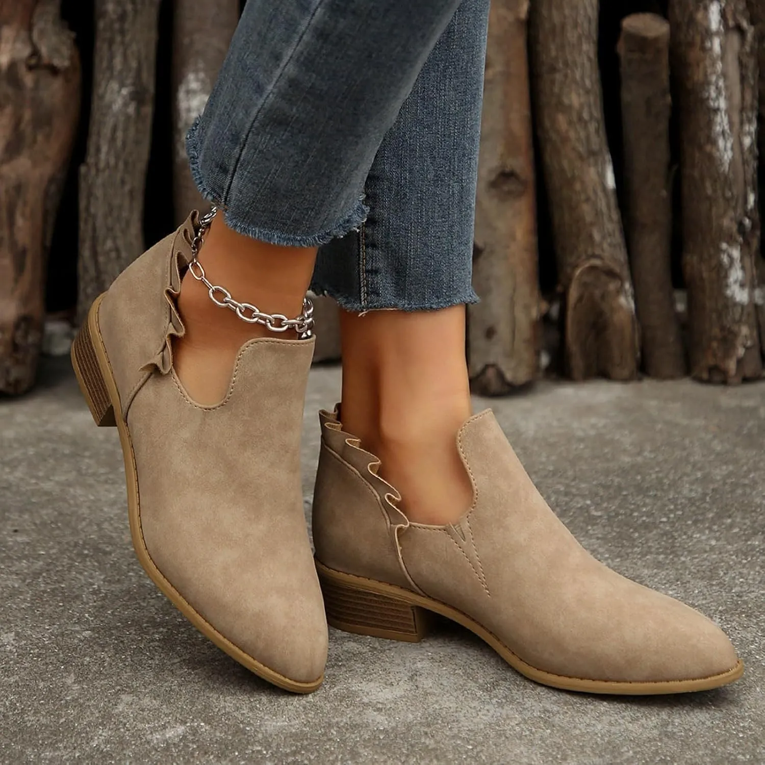 Womens Ankle Boots Low Heel Chelsea Boots Women Women's Ankle Boot Pointed Toe Pull on Fashion Riding Boots For Women