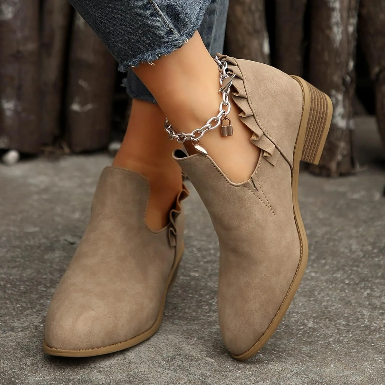 Womens Ankle Boots Low Heel Chelsea Boots Women Women's Ankle Boot Pointed Toe Pull on Fashion Riding Boots For Women